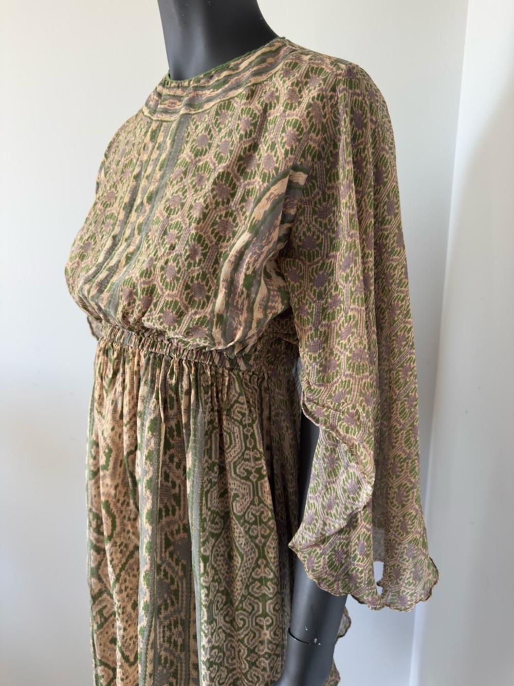 307. Ritu Kumar Paisley Midi Dress in Earthy Olive and Tan - Picture 5 of 8